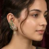 Green Leaf Polki Dangle Earrings with Floral Crystal