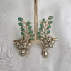 Green Leaf Polki Dangle Earrings with Floral Crystal
