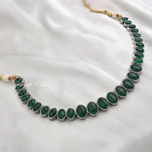 Green Stone Oxidized Choker Necklace