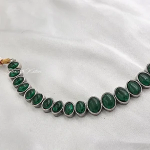 Alternative view of Green Stone Oxidized Choker Necklace