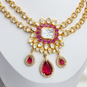 Alternative view of Kundan Double Layer Necklace with Statement Pendant