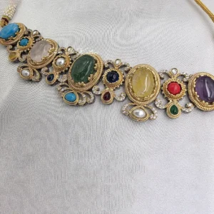 Navratna Inspired Multicolor Stone Choker Necklace
