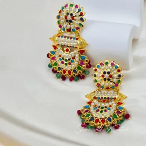 Alternative view of Royal Navratan Jadau Long Chandbali Earrings, Multi