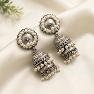 Oxidized Silver Jhumka Earrings