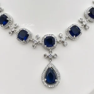 Alternative view of Valencia Party Necklace with Blue Stones & Cubic Zirconia