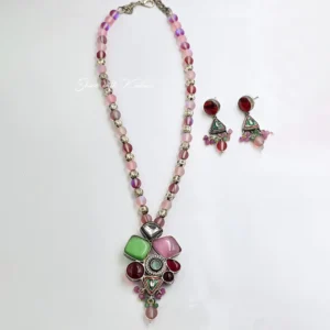 Alternative view of Pastel Gemstone Necklace Set with Earrings