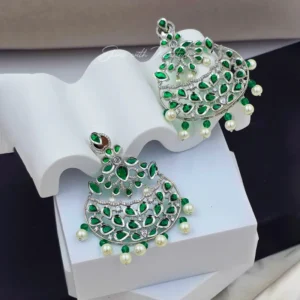Pearl Chandbali Statement Earrings, Green