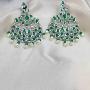 Alternative view of Pearl Chandbali Statement Earrings, Green