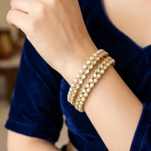Pearl Kundan Gold Plated Bangles Set