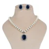 Pearl Necklace Set with Amethyst Pendant & Stud Earrings