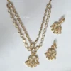 Polki Kundan Double Layer Necklace Set with Floral Pendant