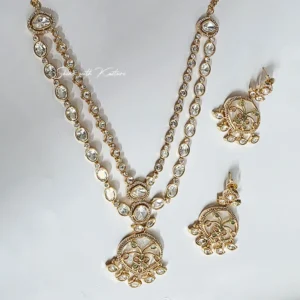 Polki Kundan Double Layer Necklace Set with Floral Pendant