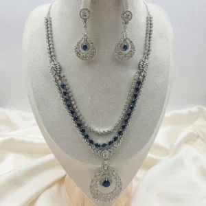 Royal Blue Crystal Pendant Necklace Set