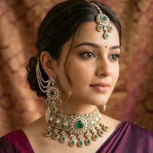 Royal Emerald Kundan Choker Set with Pearl Strings