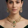 Royal Kundan Choker Set with Teardrop Earrings, Green