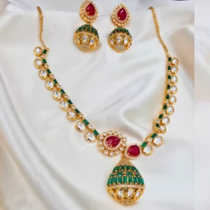 Royal Kundan Pendant Necklace Set, Ruby