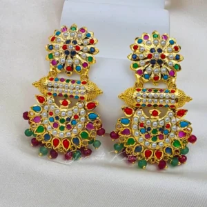 Navratan Jadau Long Chandbali Earrings