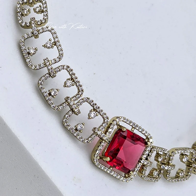 Ruby Royale Diamond Link Necklace Set - Image 3