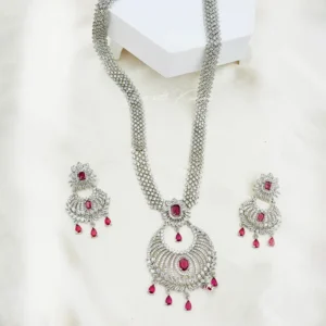Ruby Crystal Bridal Necklace with Statement Pendant