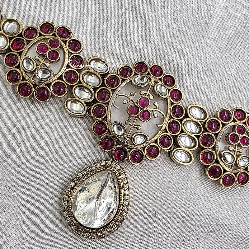 Ruby Floral Kundan Choker Necklace - Image 3