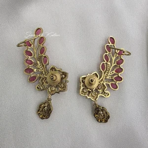 Alternative view of Ruby Leaf Polki Dangle Earrings with Floral Crystal