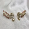 Ruby Leaf Polki Dangle Earrings with Floral Crystal