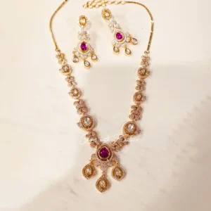 Ruby Teardrop Bridal Necklace Set with CZ