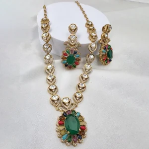 Sabyasachi Inspired Kundan Necklace Set with Multicolor Stones - Image 3