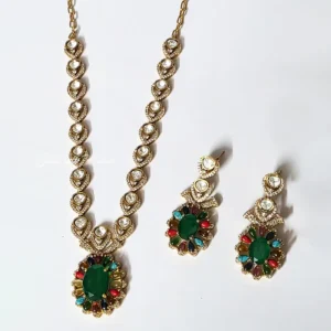 Alternative view of Sabyasachi Inspired Kundan Necklace Set with Multicolor Stones