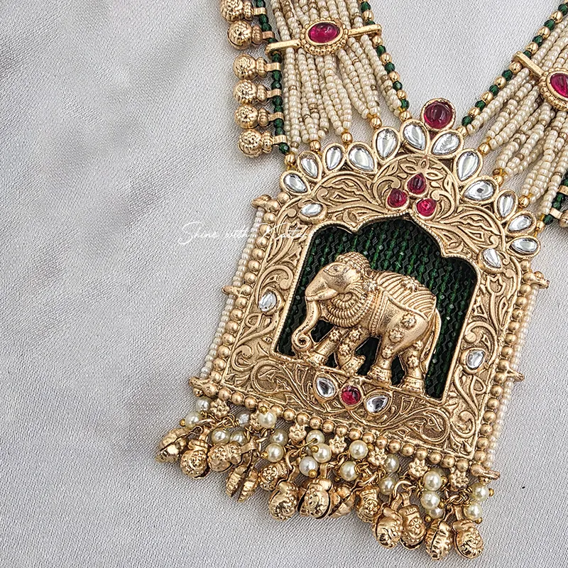 Elephant Pearl Necklace Set with Earrings - Image 3