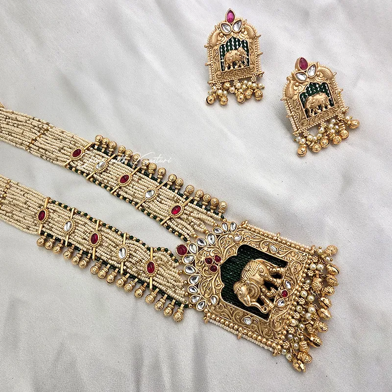 Elephant Pearl Necklace Set with Earrings - Image 2