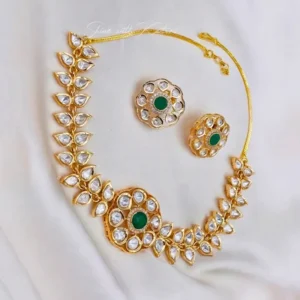 Alternative view of Polki Floral Necklace Set, Green