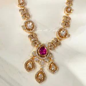 Alternative view of Ruby Teardrop Bridal Necklace Set with CZ