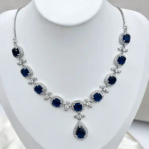 Valencia Party Necklace with Blue Stones & Cubic Zirconia