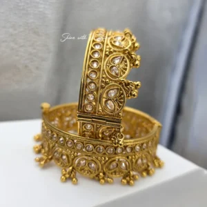 Antique Gold Kundan Bridal Kada Bangles with Ghungroo Details
