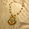 Antique Gold Necklace with Green & Blue Stone Pendant