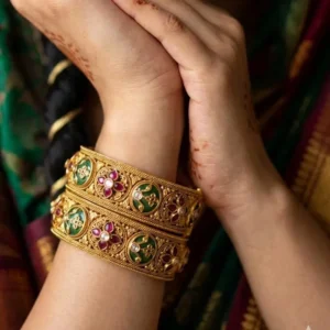 Buy Rajwadi Meenakari Kundan Gold Bangles
