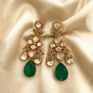 Emerald Drop Polki Statement Earrings