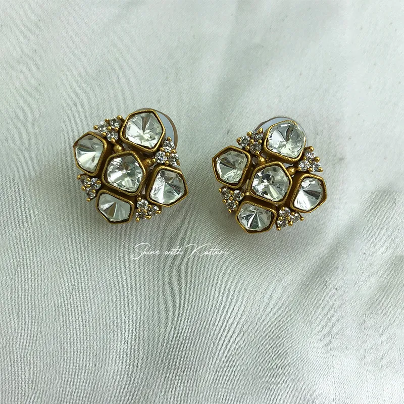 Polki Style Crystal Stud Earrings