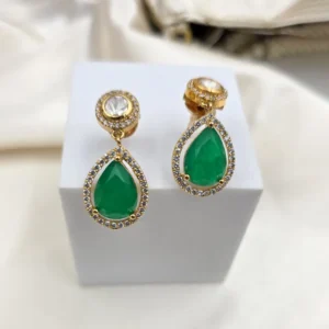 Emerald Drop Kundan Elegance Earrings