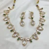 Emerald Drop Kundan Necklace Set with Earrings