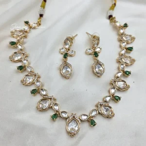 Emerald Drop Kundan Necklace Set with Earrings