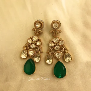 Emerald Drop Polki Statement Earrings