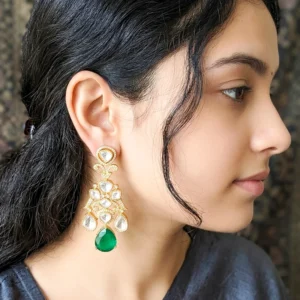 Emerald Drop Polki Statement Earrings Online