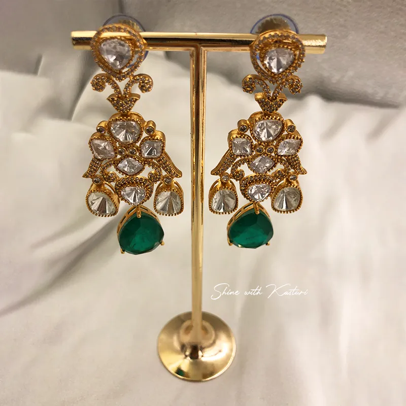 Emerald Drop Polki Statement Earrings Online