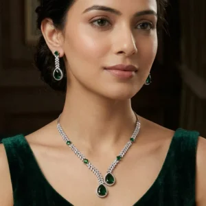 Emerald Teardrop Necklace Set with Earrings