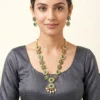 Emerald Floral Kundan Necklace Set with Pearl Drops