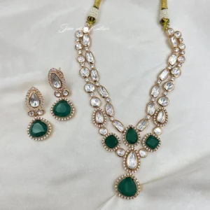 Emerald Kundan Teardrop Necklace Set with Earrings