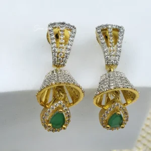 Glow CZ Jhumka Earrings, Green