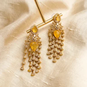 Alternative view of Golden Citrine Cascade Polki Statement Earrings